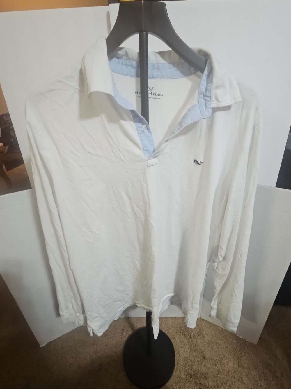 Vineyard Vines Long Sleeve Rugby Polo Shirt Size L White Cotton